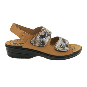 Jayne Nubuck and Reptile Print Leather Sandal with removable Sietelunas Insole